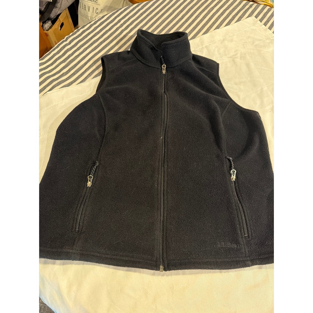 LL Bean Women Black Full Zip Fleece Vest Mock Neck Plus Size 1X 284618